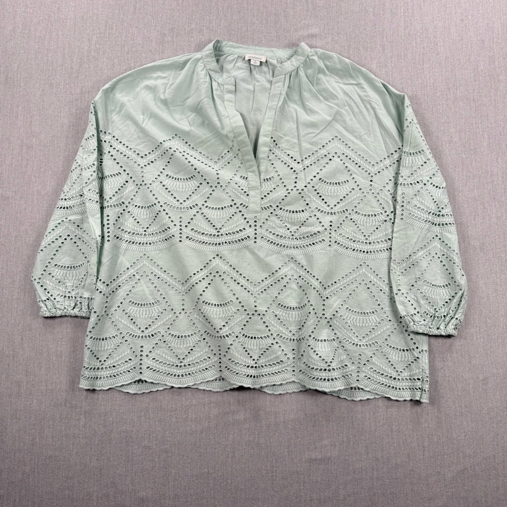 Sundance Mint Green Cotton Eyelet Embroidered Split Neck Blouse Top Small